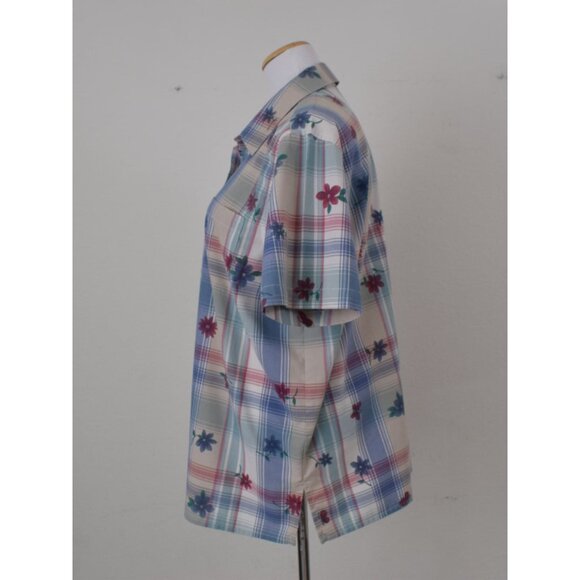 Vintage 80s Floral/Plaid Blouse - Picture 2 of 10